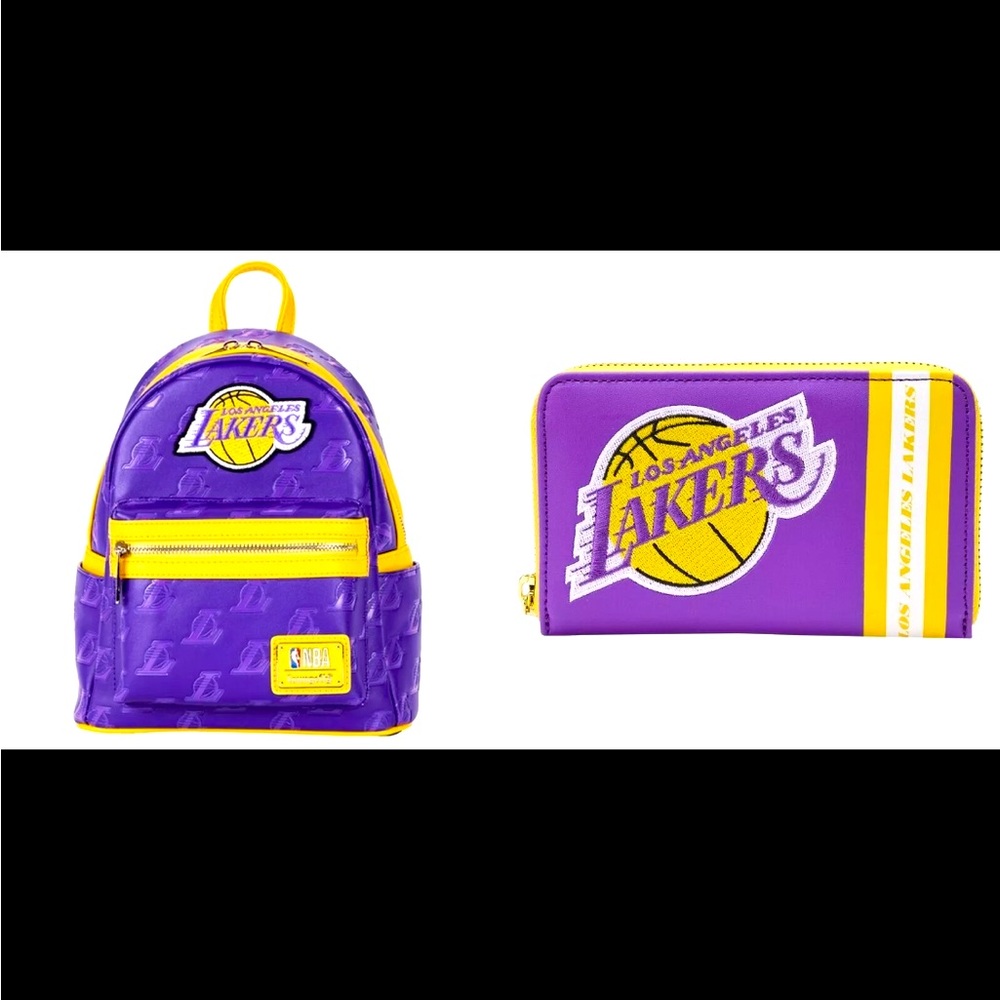 NWT—Loungefly NBA Los Angeles Lakers Logo Mini Backpack & WALLET NWT